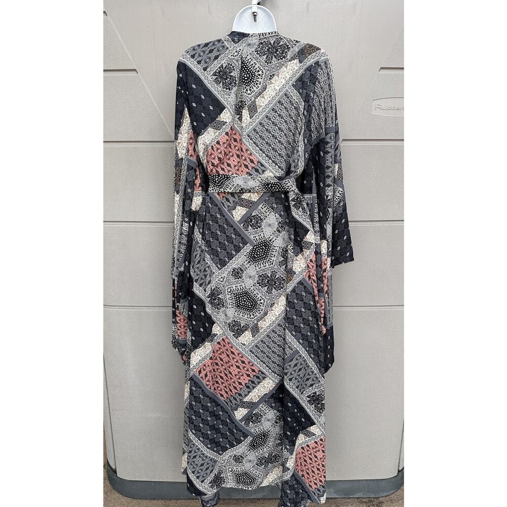 Jennafer Grace Handmade Belted Kimono Duster In Earl Grey Scarf Patchwork Boho L - Picture 9 of 11